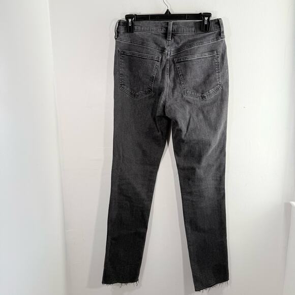 Madewell Faded Black Mid-Rise Stovepipe Raw Hem Slim Straight Leg Jeans 26 NR514 - Picture 6 of 13